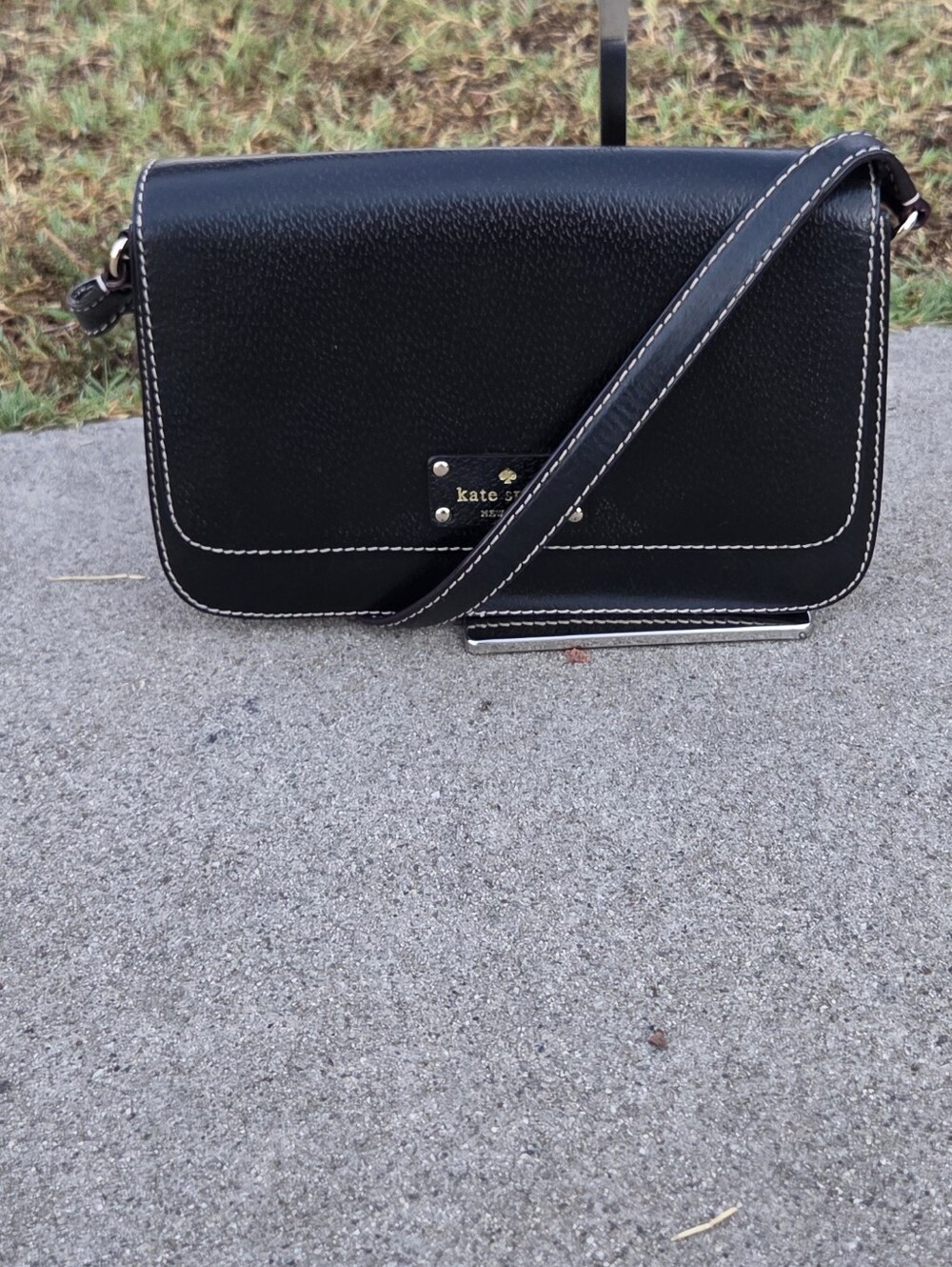kate spade Black Leather Crossbody with White Stitching